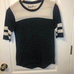 Lucky Brand Quarter Sleeve Navy Cream Shirt Top S